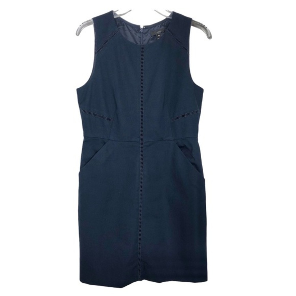 J Crew Cotton Blend Navy‎ Blue Ladder Stitch Pockets Sheath Career Dress 10P
